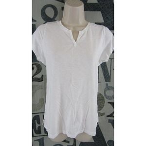 Paraphase Designer Women L White Heather Pima Cotton V-Neck Knit SS Top Stretch